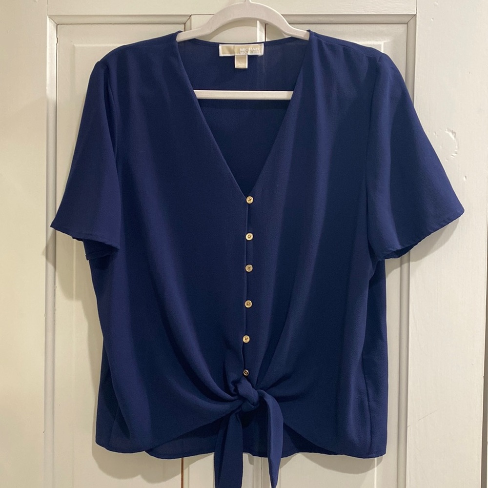 Michael Kors Short Sleeve Button Down Tie Front Top Size Large